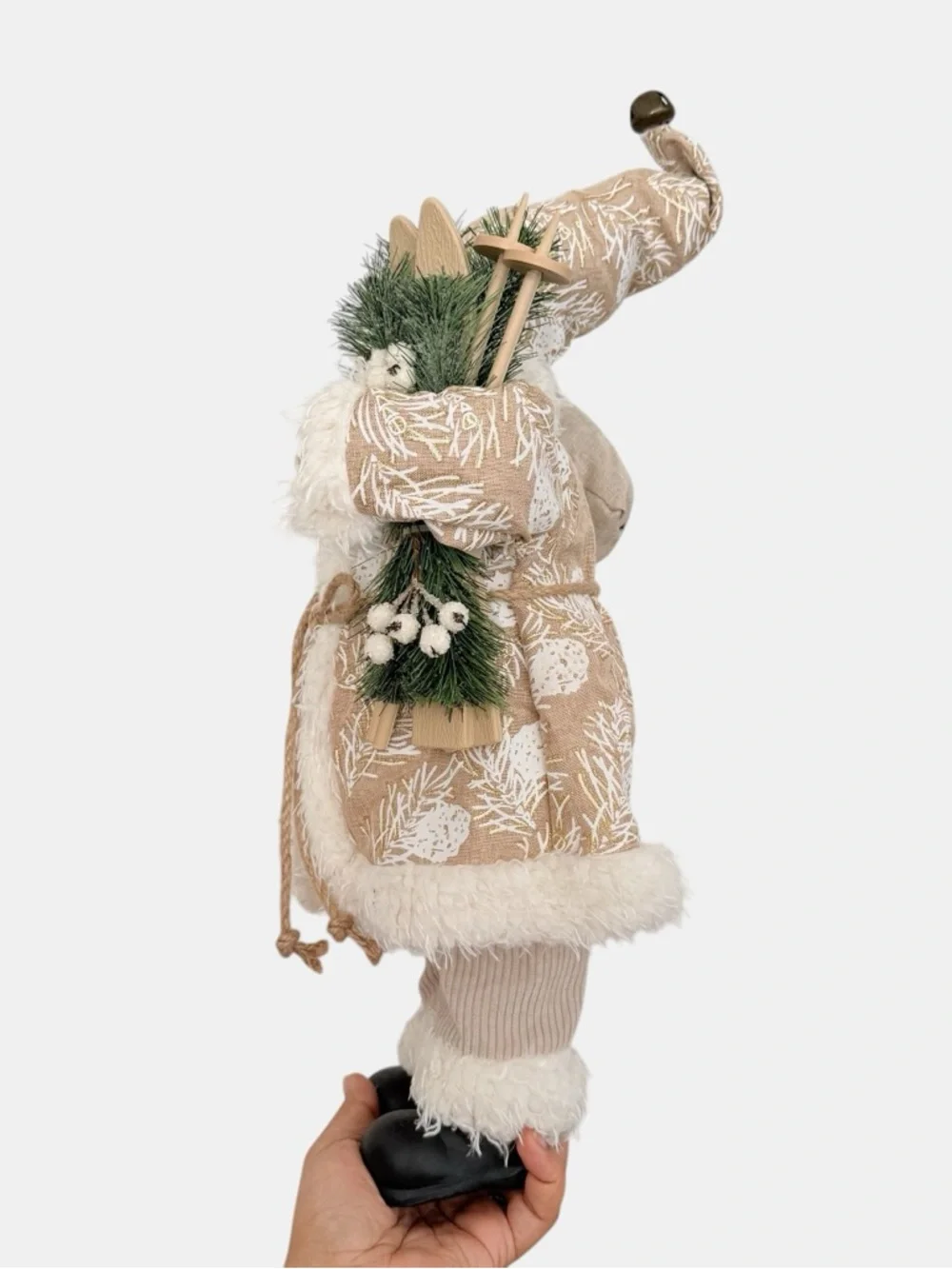 Balsam & Fir Skis and Sticks Beige Santa Holiday Figurine Cozy Cream & Tan